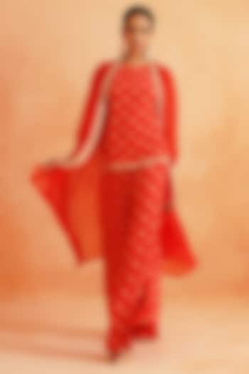 Scarlet Red Pure Organza Cape Set by Palak & Mehak at Pernia's Pop Up Shop