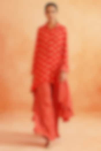 Scarlet Red Crepe Palazzo Pant Set by Palak & Mehak at Pernia's Pop Up Shop