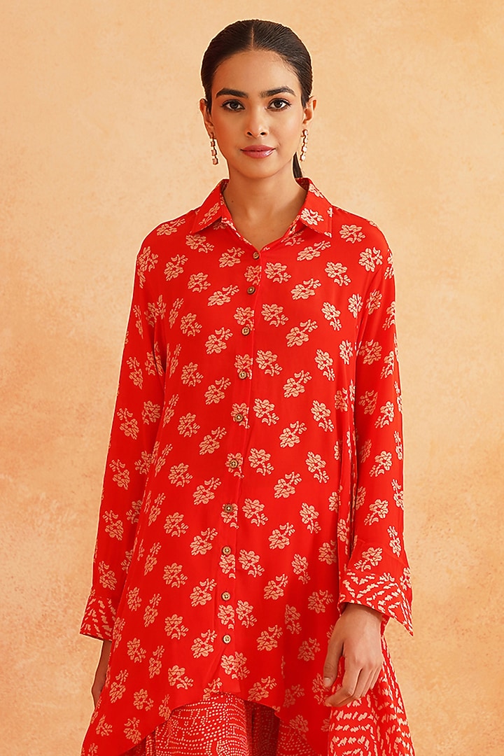 Scarlet Red Crepe Palazzo Pant Set by Palak & Mehak at Pernia's Pop Up Shop