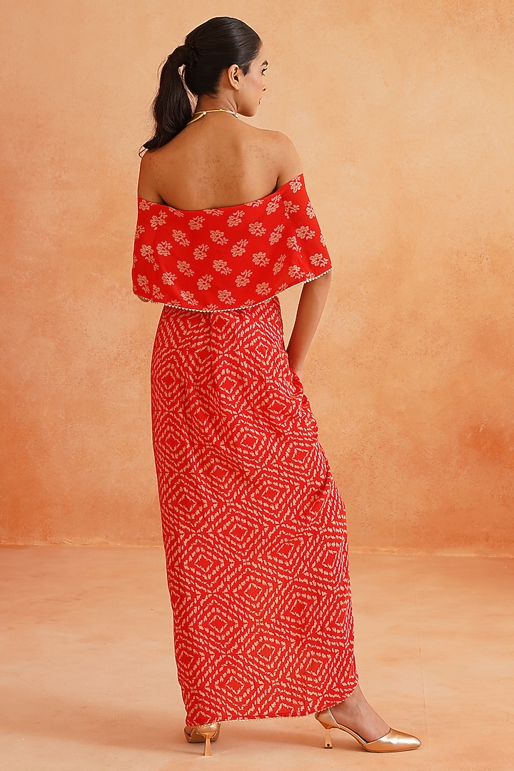 Red Pure Crepe Pre-Stitched Pleated Skirt Set by Palak & Mehak at Pernia's Pop Up Shop