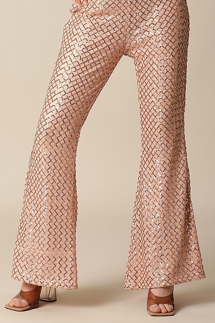 Rose Gold Polyester Embroidered One-Shoulder Jumpsuit by PAMEEN at Pernia's Pop Up Shop