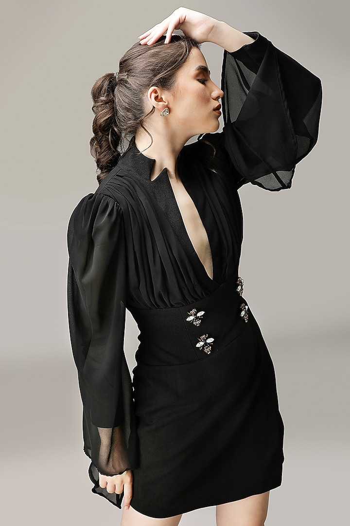 Black Polyester Embellished Vacation Dress by PAMEEN at Pernia's Pop Up Shop