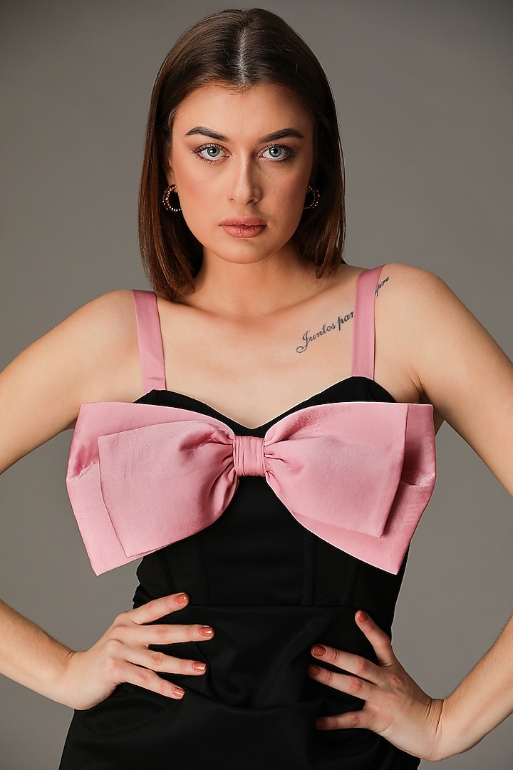 Black & Pink Polyester Summer Dress by PAMEEN at Pernia's Pop Up Shop