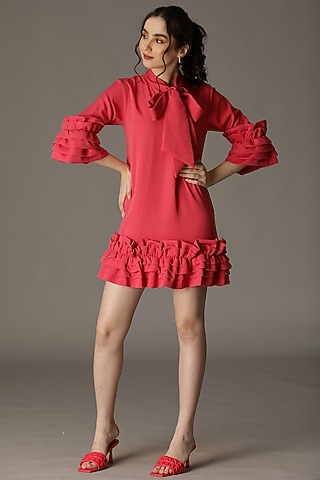 Pink Polyester Dress by PAMEEN