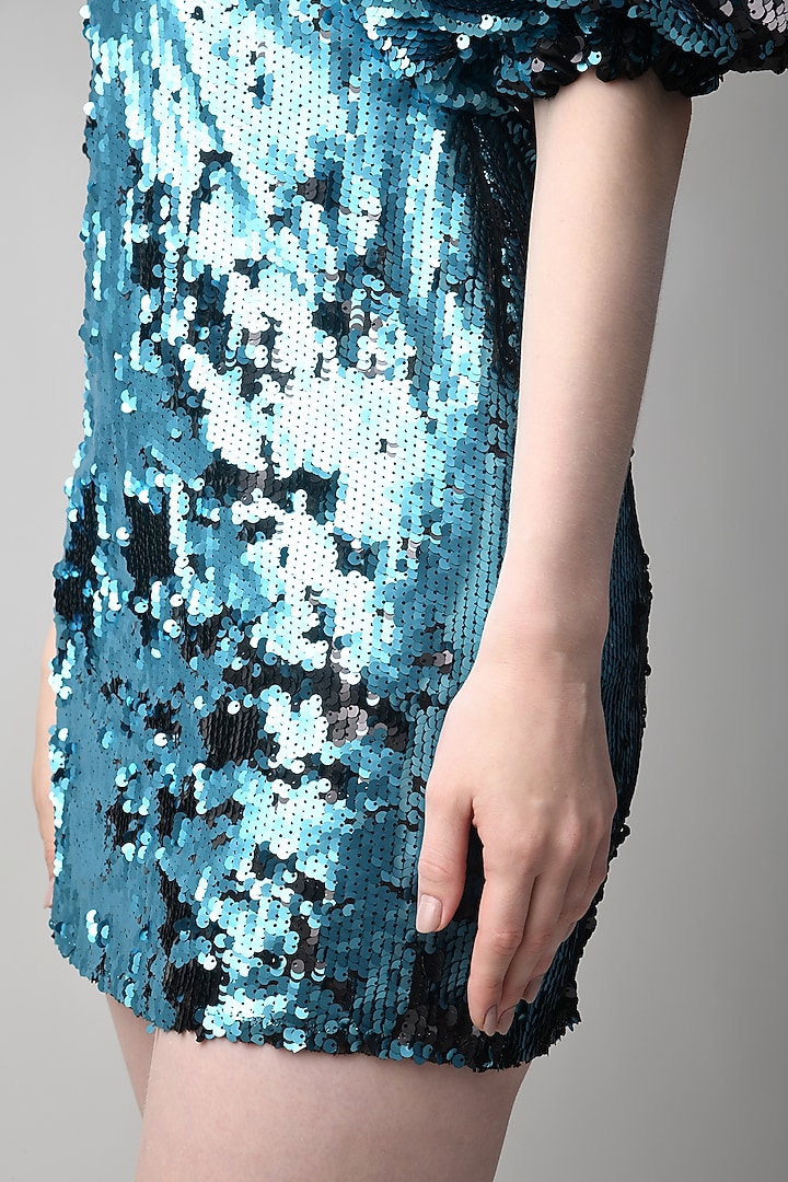 Blue Polyester Sequins Embroidered Summer Dress by PAMEEN at Pernia's Pop Up Shop