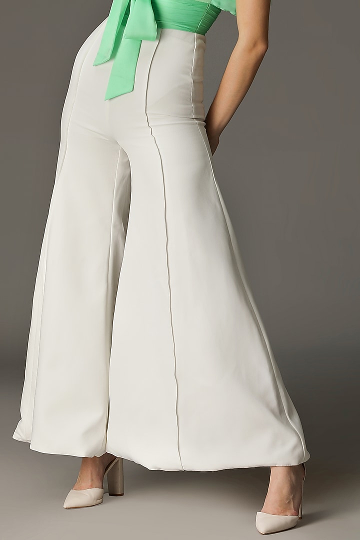 Green & White Polyester Flared Jumpsuit by PAMEEN at Pernia's Pop Up Shop