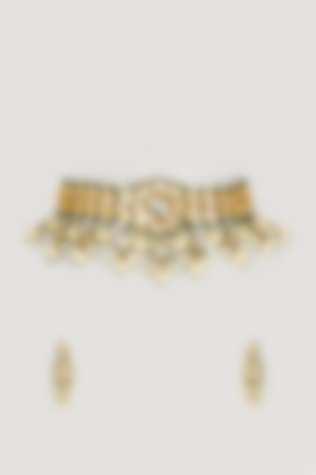 Gold Finish Necklace Set With Pearls by Payal Mittle