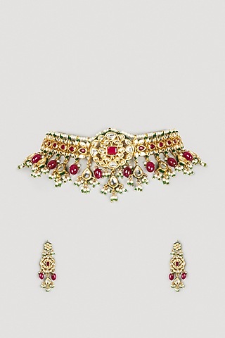 Gold Finish Necklace Set With Beads by Payal Mittle