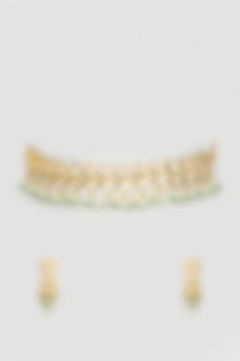 Gold Finish Kundan Polki Choker Necklace Set by Payal Mittle