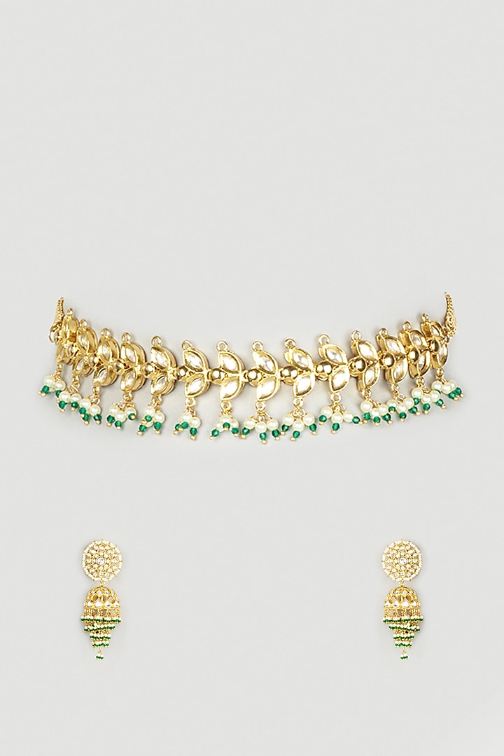 Gold Finish Kundan Polki Choker Necklace Set by Payal Mittle