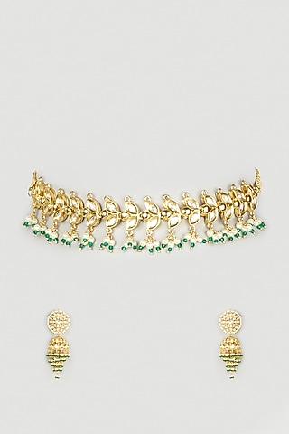 Gold Finish Kundan Polki Choker Necklace Set by Payal Mittle