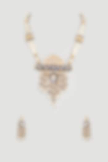 Gold Finish Necklace Set With Blue Beads by Payal Mittle
