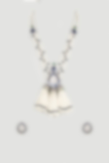 White Finish Necklace Set With Shell Pearls by Payal Mittle
