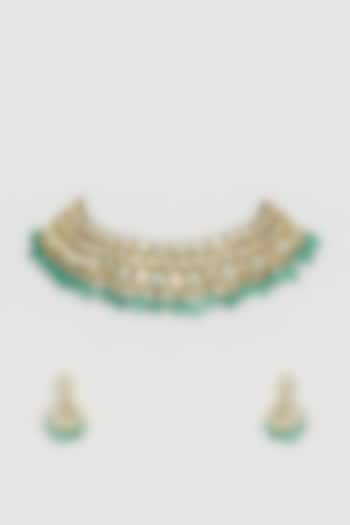 Gold Finish Pearl Necklace Set With Beads by Payal Mittle