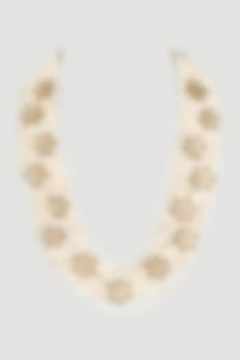 Gold Finish Pearl & Kundan Polki Necklace Set by Payal Mittle