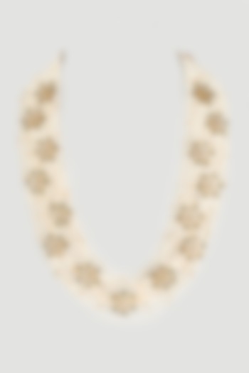 Gold Finish Pearl & Kundan Polki Necklace Set by Payal Mittle