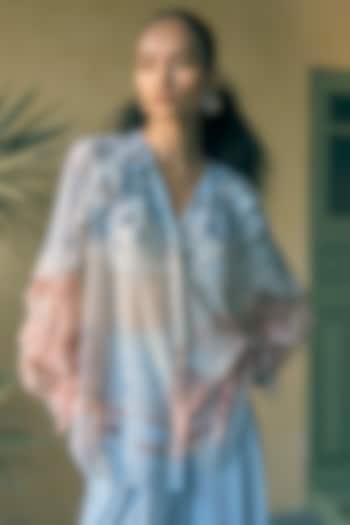 River Blue Chiffon Digital Printed Top by Pankaj & Nidhi at Pernia's Pop Up Shop