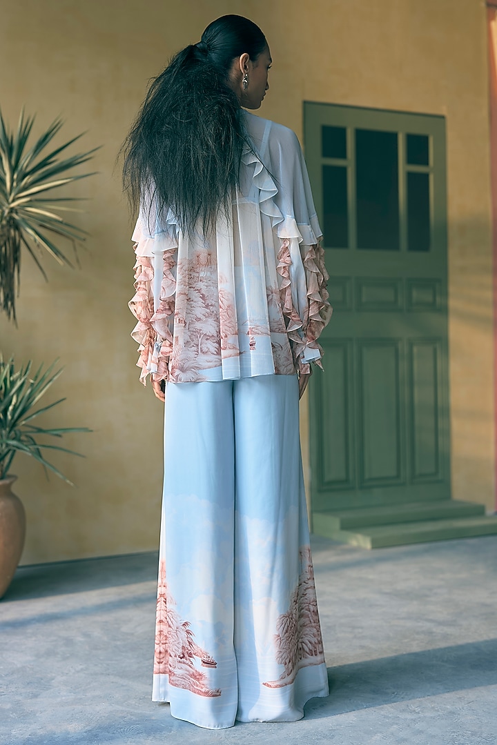 River Blue Chiffon Digital Printed Top by Pankaj & Nidhi at Pernia's Pop Up Shop