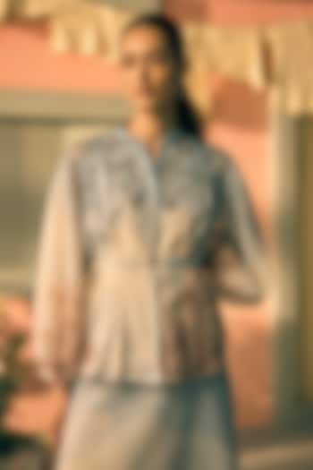 Butter Yellow Silk Organza Digital Printed Top by Pankaj & Nidhi at Pernia's Pop Up Shop