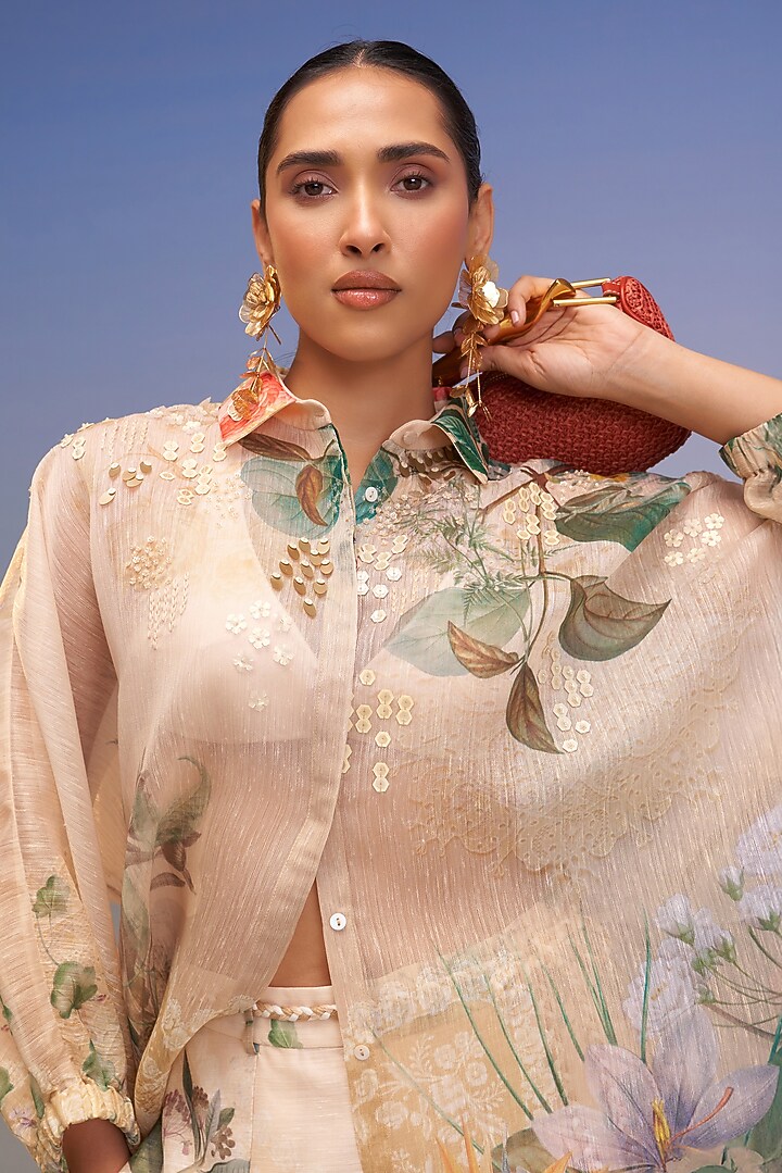 Crayola-Colored Lurex Linen Hand Embellished Co-Ord Set by Pankaj & Nidhi at Pernia's Pop Up Shop