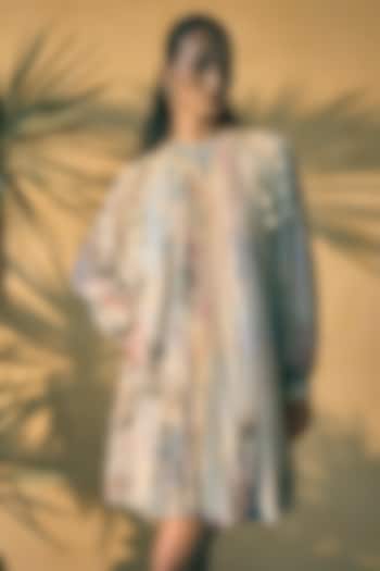 Butter Yellow Chiffon Floral Printed Cocktail Dress by Pankaj & Nidhi at Pernia's Pop Up Shop