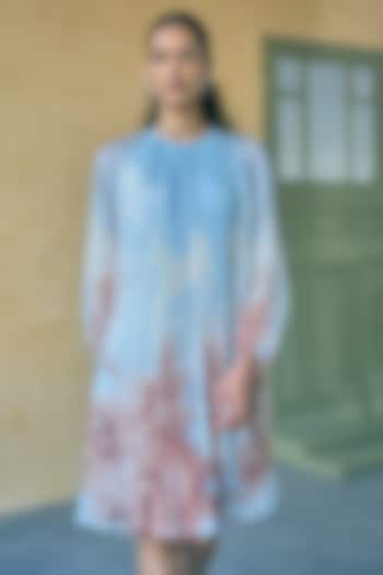River Blue Chiffon Digital Printed Cocktail Dress by Pankaj & Nidhi at Pernia's Pop Up Shop
