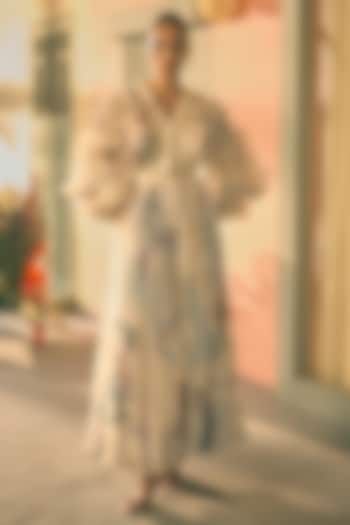 Butter Yellow Chiffon Digital Printed Maxi Cocktail Dress by Pankaj & Nidhi at Pernia's Pop Up Shop