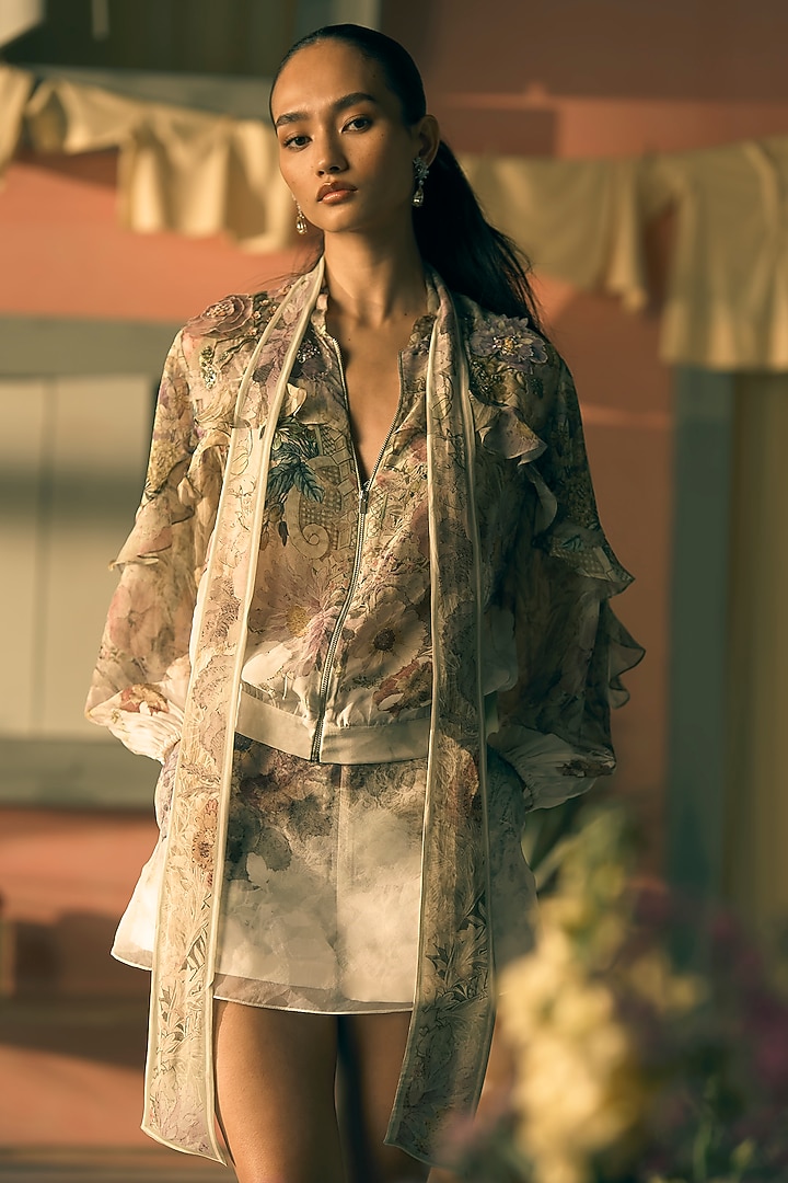 Pistachio Viscose Organza Applique Embroidered Co-Ord Set by Pankaj & Nidhi at Pernia's Pop Up Shop