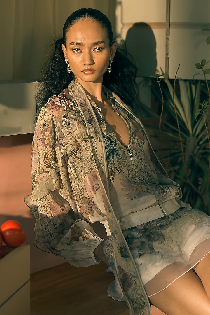 Pistachio Viscose Organza Applique Embroidered Co-Ord Set by Pankaj & Nidhi at Pernia's Pop Up Shop