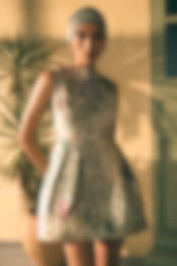 Pistachio Twill Digital Printed Mini Cocktail Dress by Pankaj & Nidhi at Pernia's Pop Up Shop