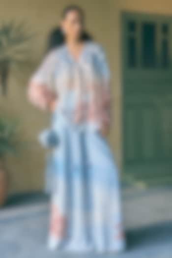 River Blue Georgette Digital Printed Co-Ord Set by Pankaj & Nidhi at Pernia's Pop Up Shop