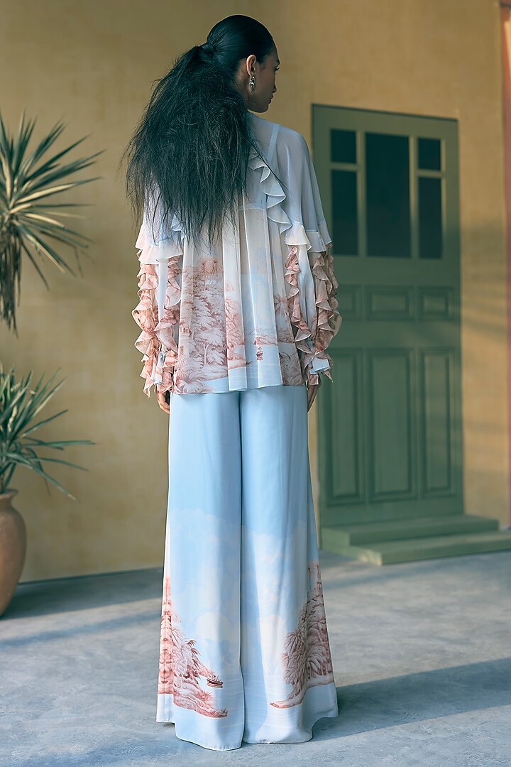 River Blue Georgette Digital Printed Co-Ord Set by Pankaj & Nidhi at Pernia's Pop Up Shop