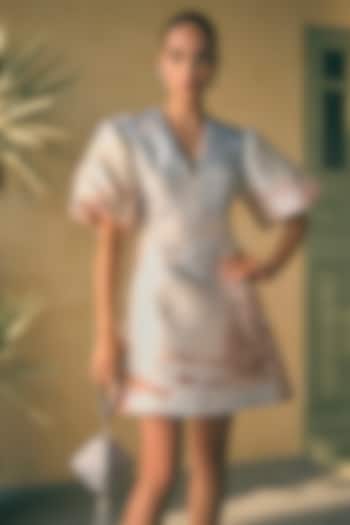 River Blue Twill Digital Printed Mini Cocktail Dress by Pankaj & Nidhi at Pernia's Pop Up Shop