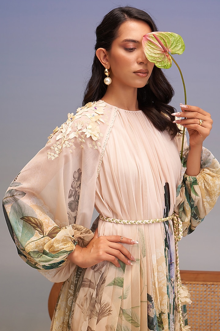 Crayola-Colored Chiffon Floral Embroidered Mini Cocktail Dress by Pankaj & Nidhi at Pernia's Pop Up Shop