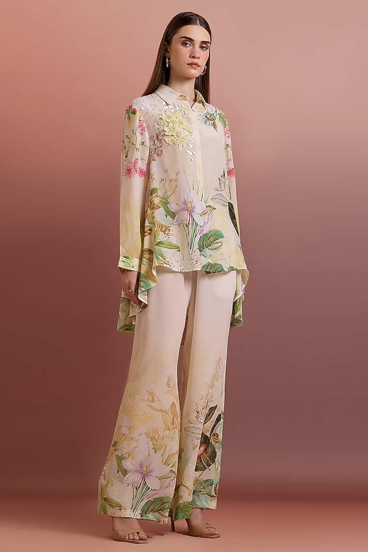 Crayola-Colored Silk Crepe Hand Embellished Co-Ord Set by Pankaj & Nidhi at Pernia's Pop Up Shop