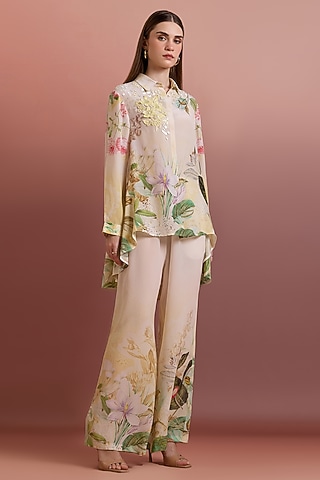 Crayola-Colored Silk Crepe Hand Embellished Co-Ord Set by Pankaj & Nidhi