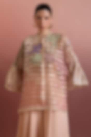 Multi-Colored Striped Organza Hand Embellished Top by Pankaj & Nidhi at Pernia's Pop Up Shop