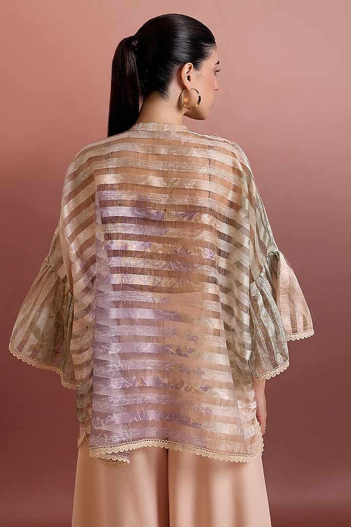 Multi-Colored Striped Organza Hand Embellished Top by Pankaj & Nidhi at Pernia's Pop Up Shop