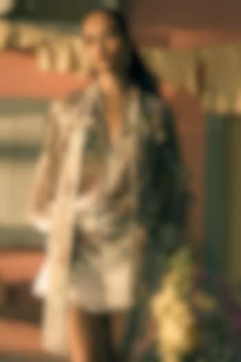 Pistachio Viscose Organza Applique Embroidered Jacket by Pankaj & Nidhi at Pernia's Pop Up Shop