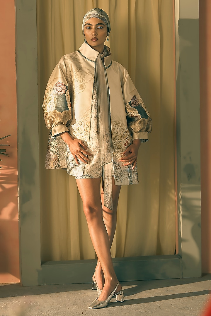 Pistachio Silk Organza Digital Printed Co-Ord Set by Pankaj & Nidhi at Pernia's Pop Up Shop