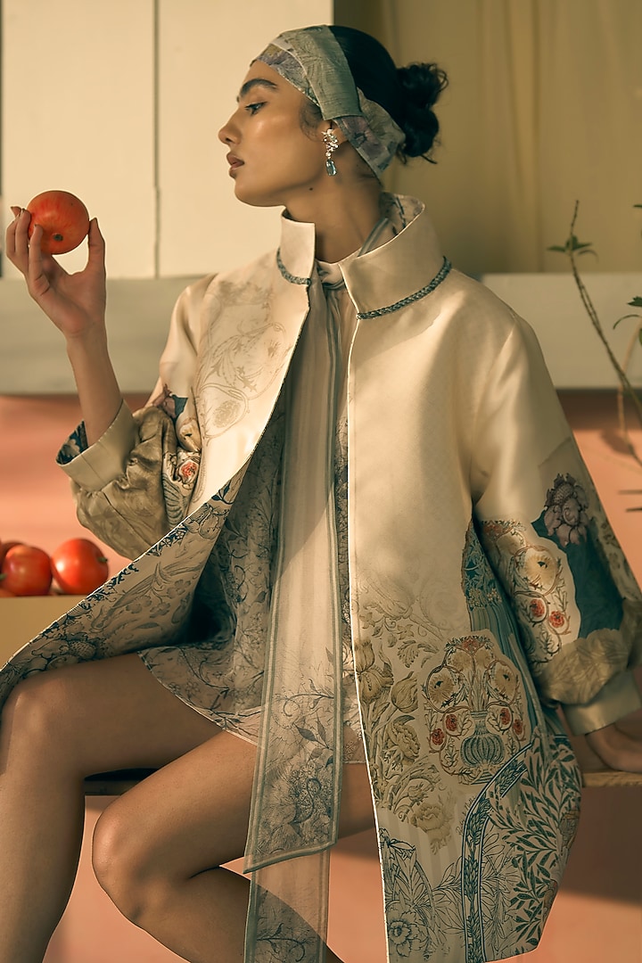 Pistachio Silk Organza Digital Printed Co-Ord Set by Pankaj & Nidhi at Pernia's Pop Up Shop