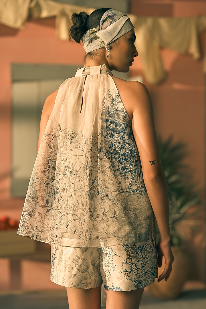 Pistachio Twill Digital Printed Shorts by Pankaj & Nidhi at Pernia's Pop Up Shop