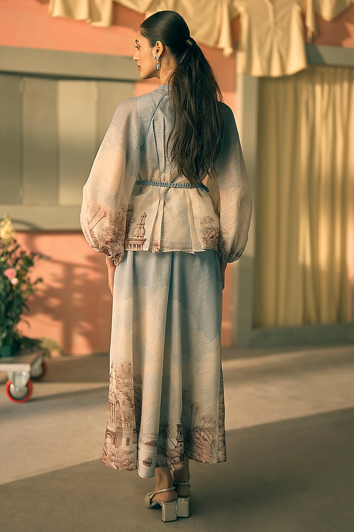 River Blue Organza Digital Printed Co-Ord Set by Pankaj & Nidhi at Pernia's Pop Up Shop