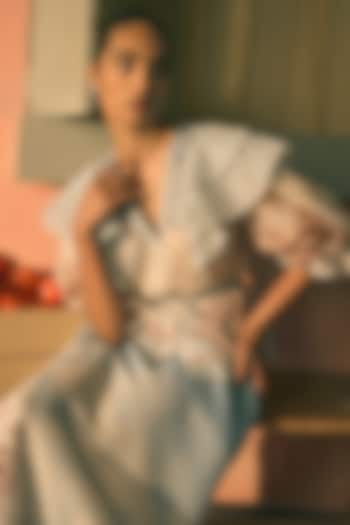 River Blue Linen Digital Printed Top by Pankaj & Nidhi at Pernia's Pop Up Shop