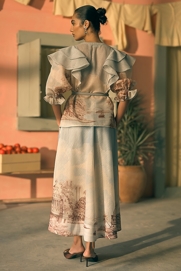 River Blue Linen Digital Printed Top by Pankaj & Nidhi at Pernia's Pop Up Shop