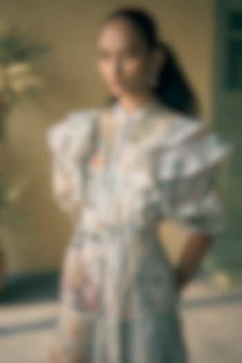 Seafoam Linen Digital Printed Top by Pankaj & Nidhi at Pernia's Pop Up Shop