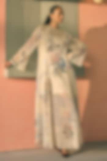 Butter Yellow Chiffon Digital Printed Maxi Cocktail Dress by Pankaj & Nidhi at Pernia's Pop Up Shop