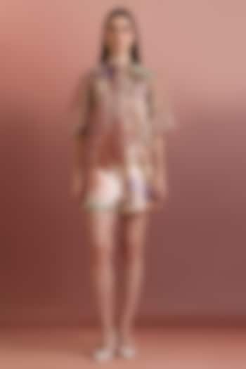 Beige Poly Organza & Satin Twill Co-Ord Set by Pankaj & Nidhi at Pernia's Pop Up Shop