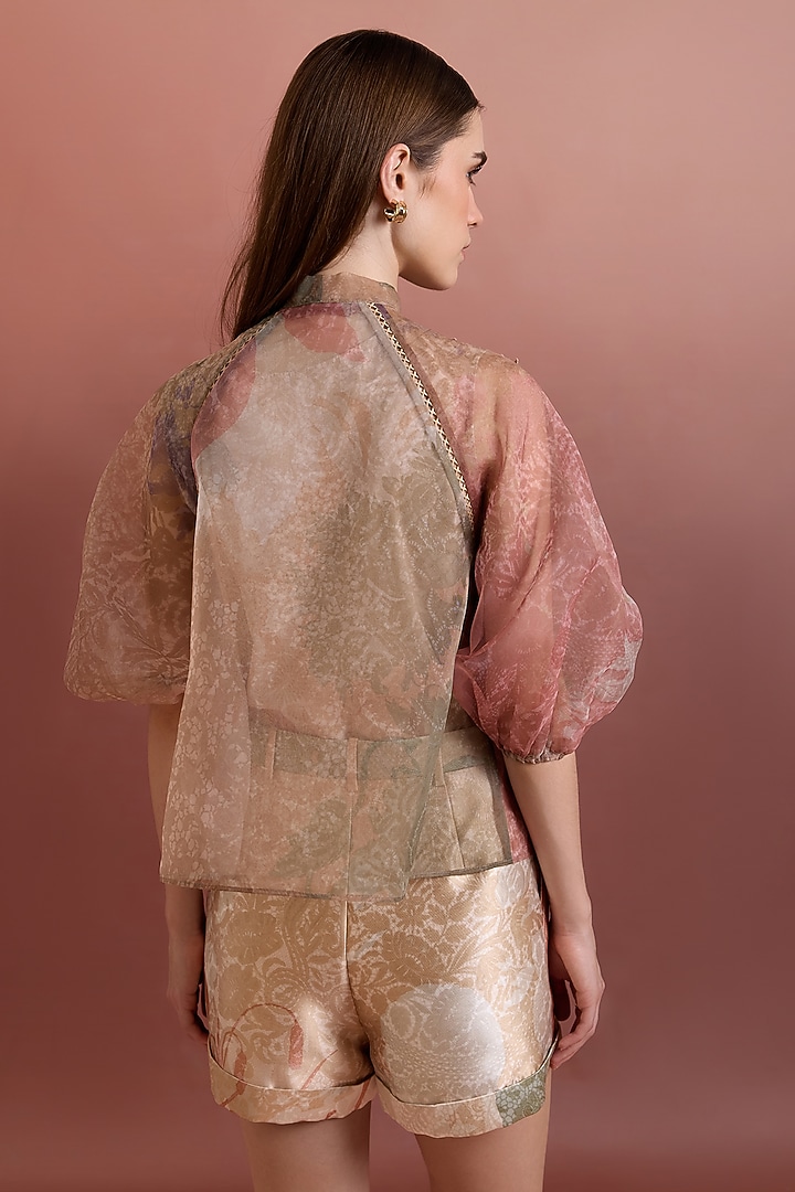 Beige Poly Organza Cord Work Top by Pankaj & Nidhi at Pernia's Pop Up Shop