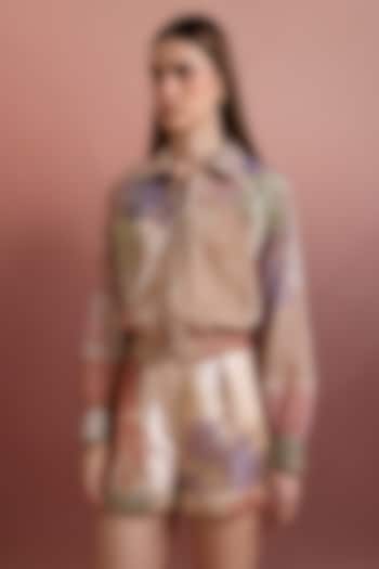 Multi-Colored Embroidered Fabric Bomber Jacket by Pankaj & Nidhi at Pernia's Pop Up Shop